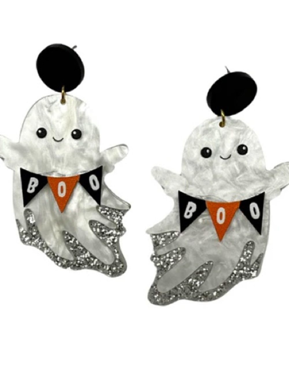 Cute White Ghost 'BOO' Halloween Earrings
